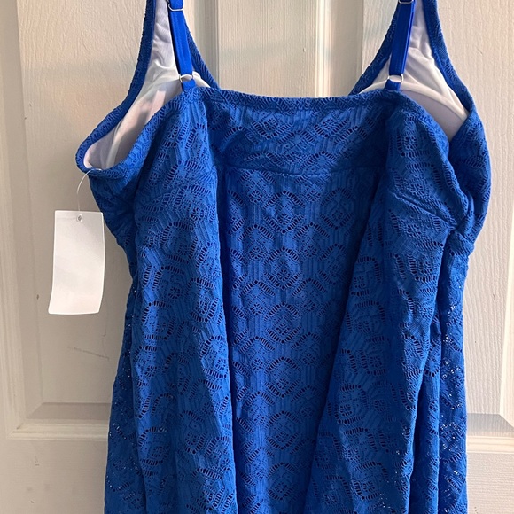 Blue Crochet Side Slit V-Neck Graceful Swimdress Brand New - Picture 2 of 3